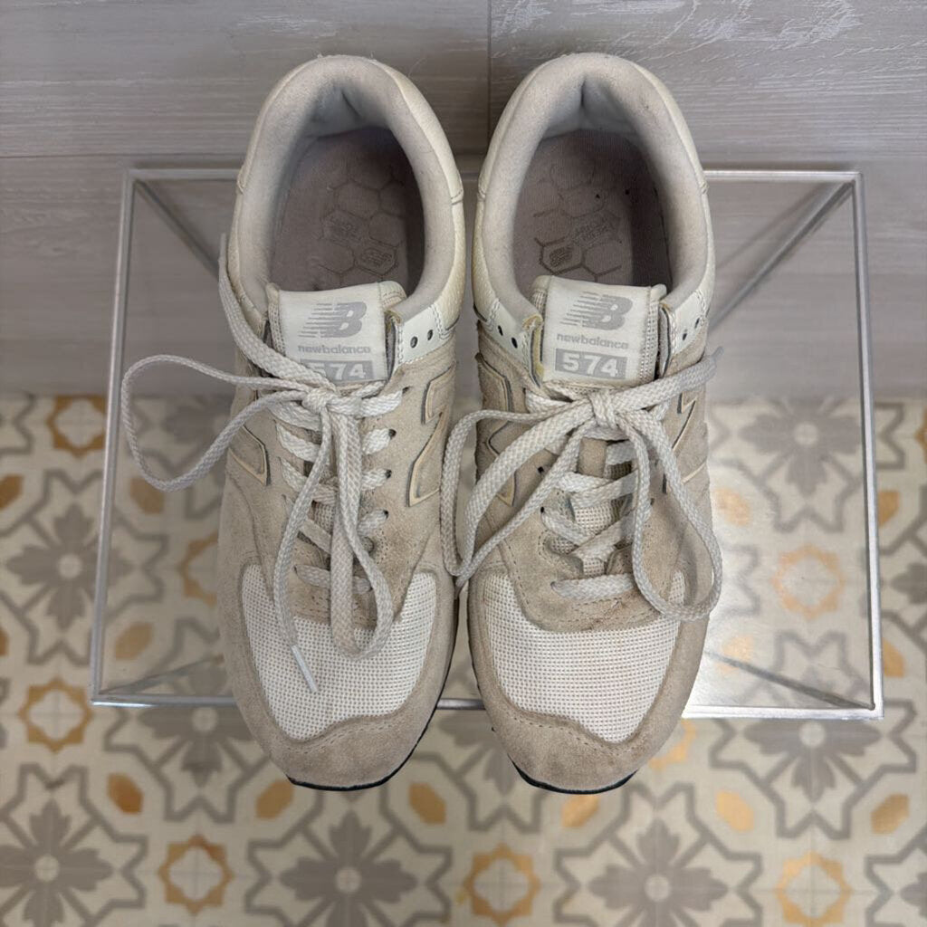 New Balance White/ Grey Stacked Platform 574+ Sneakers 9.5