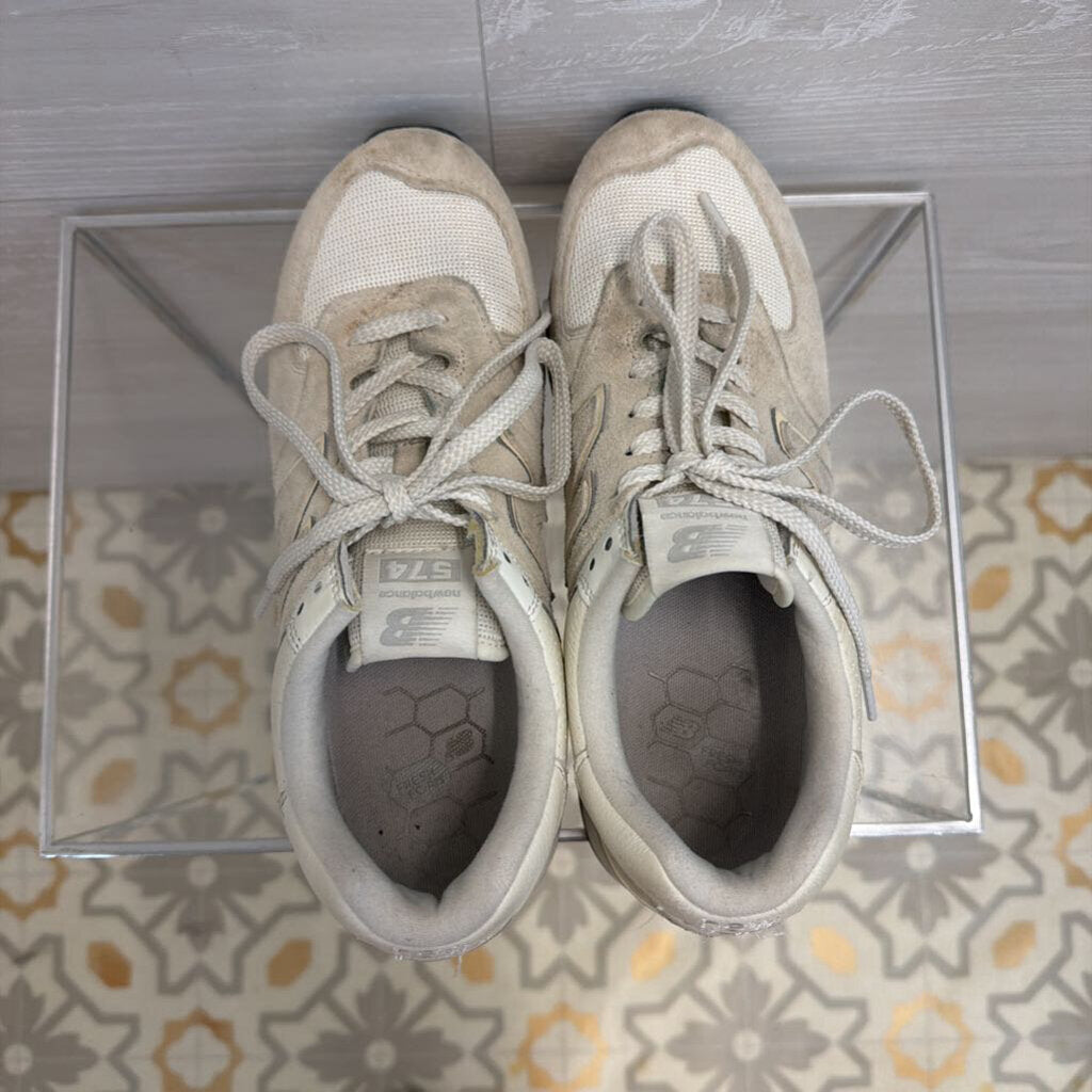 New Balance White/ Grey Stacked Platform 574+ Sneakers 9.5