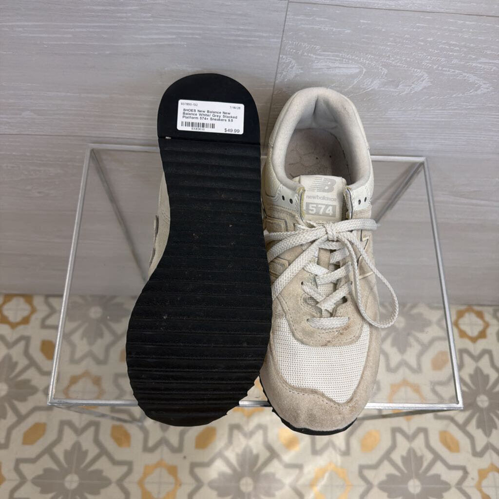 New Balance White/ Grey Stacked Platform 574+ Sneakers 9.5