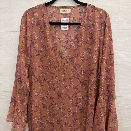 Natural Life Pink Floral Unlined Long Sleeve Maxi Dress Large