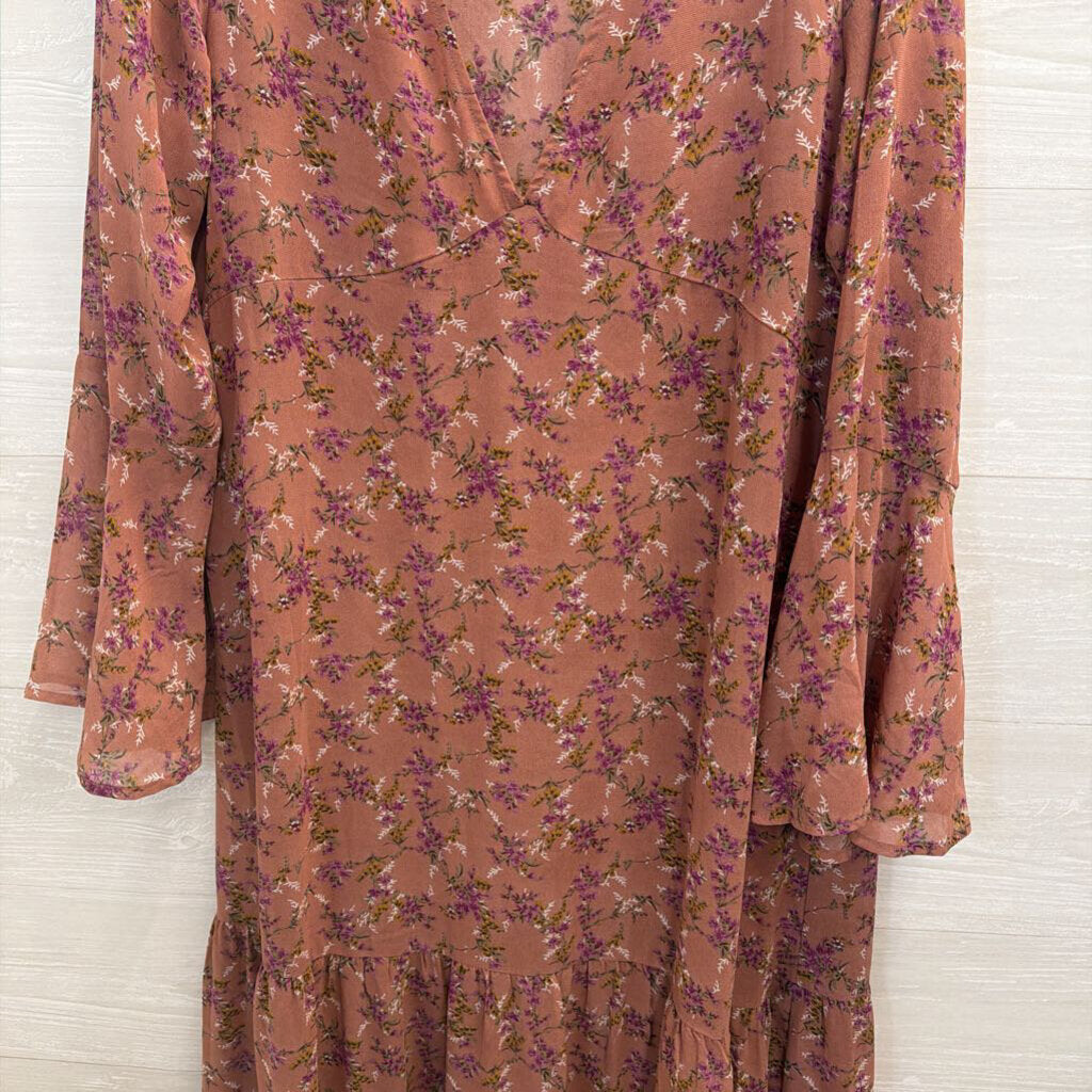 Natural Life Pink Floral Unlined Long Sleeve Maxi Dress Large