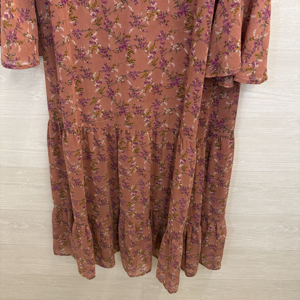 Natural Life Pink Floral Unlined Long Sleeve Maxi Dress Large