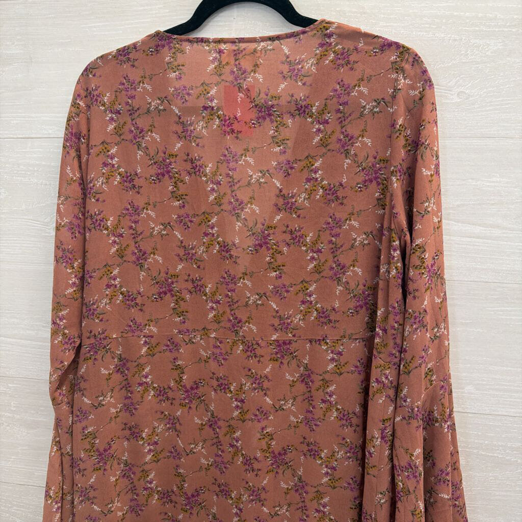 Natural Life Pink Floral Unlined Long Sleeve Maxi Dress Large