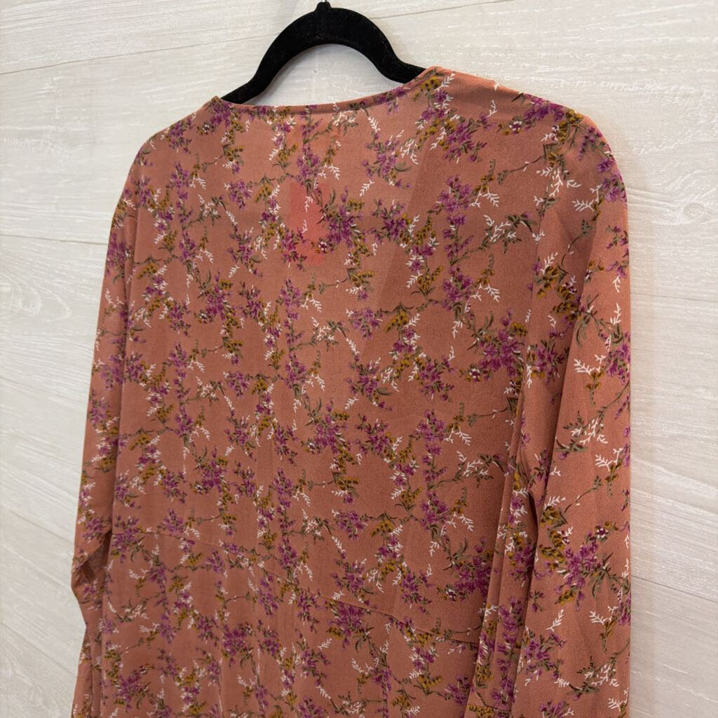 Natural Life Pink Floral Unlined Long Sleeve Maxi Dress Large