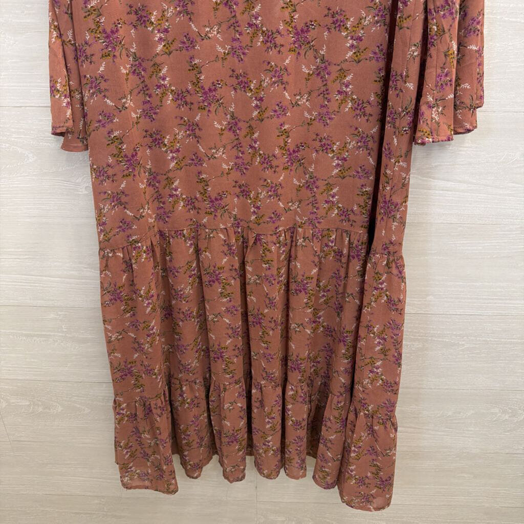 Natural Life Pink Floral Unlined Long Sleeve Maxi Dress Large