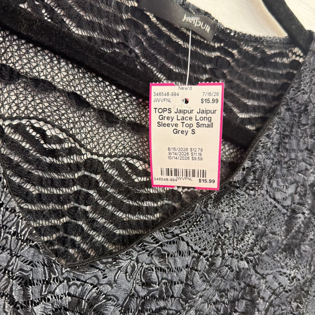 Jaipur Grey Lace Long Sleeve Top Small