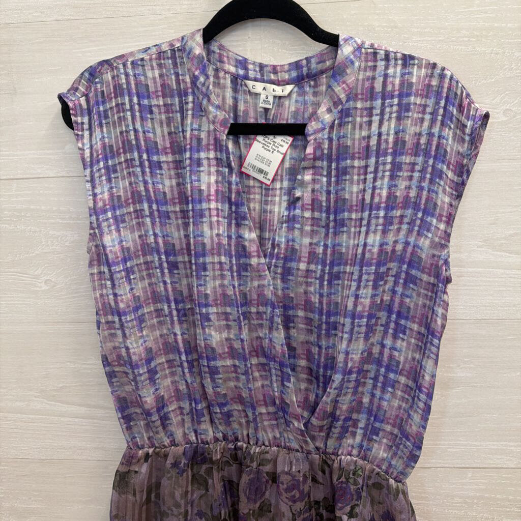 Cabi Purple Print Sleeveless Top Small