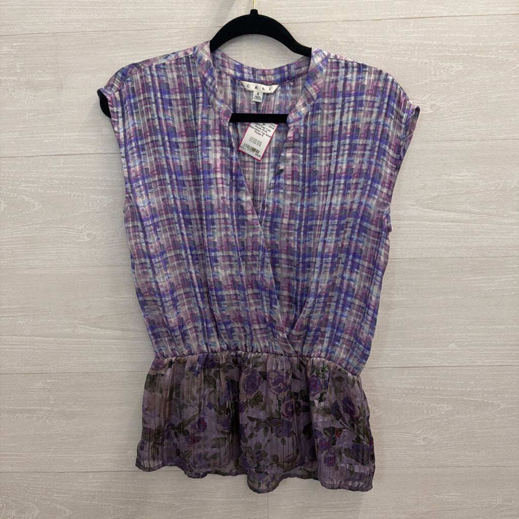Cabi Purple Print Sleeveless Top Small