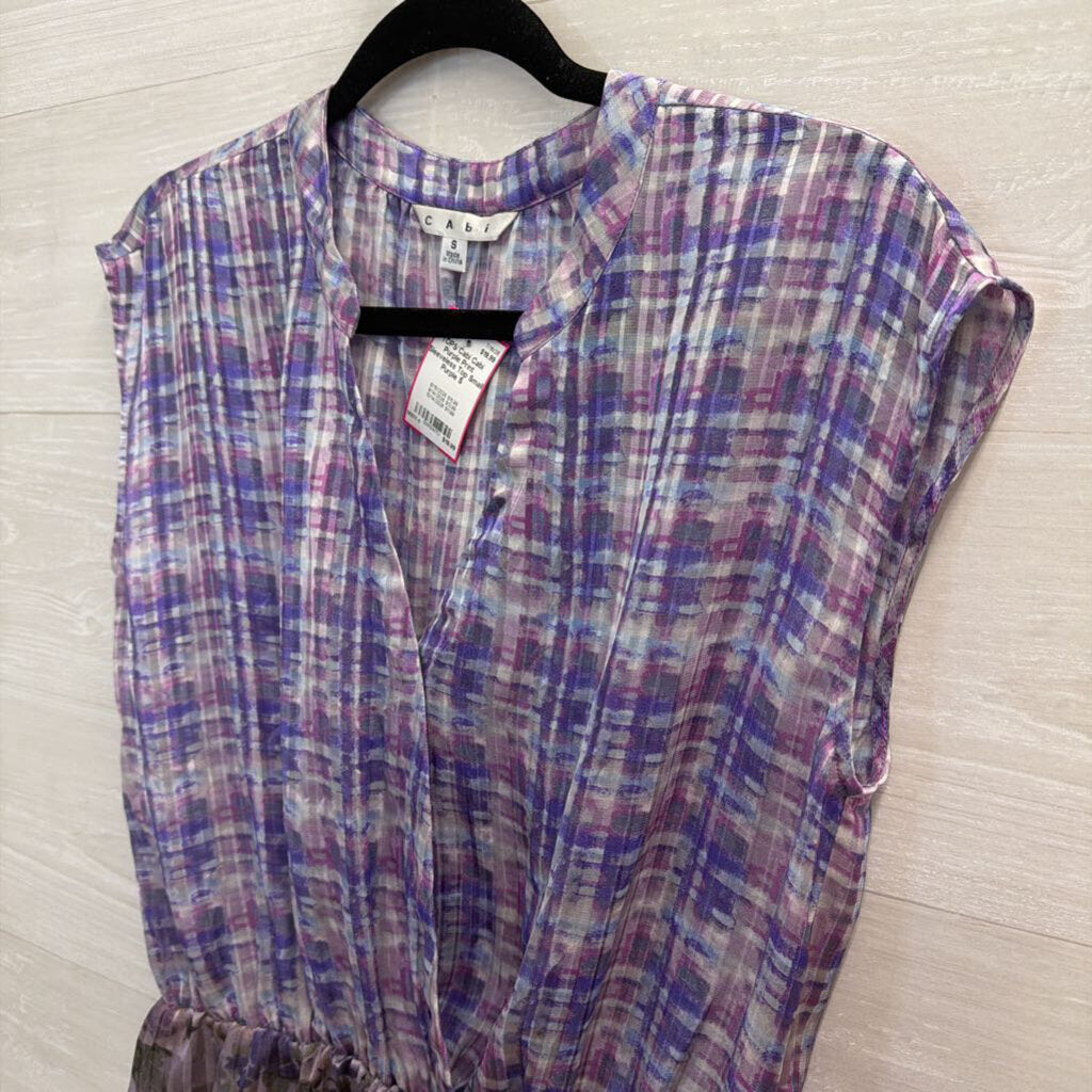 Cabi Purple Print Sleeveless Top Small