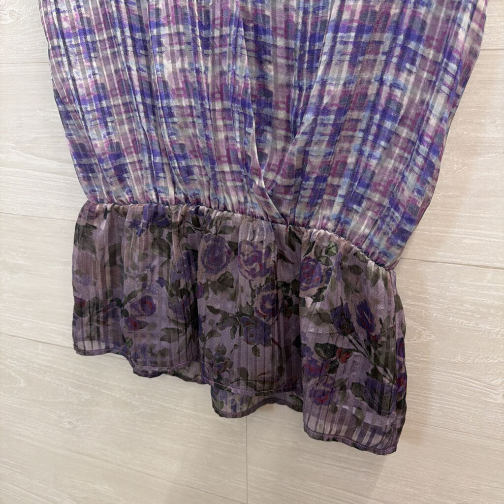 Cabi Purple Print Sleeveless Top Small