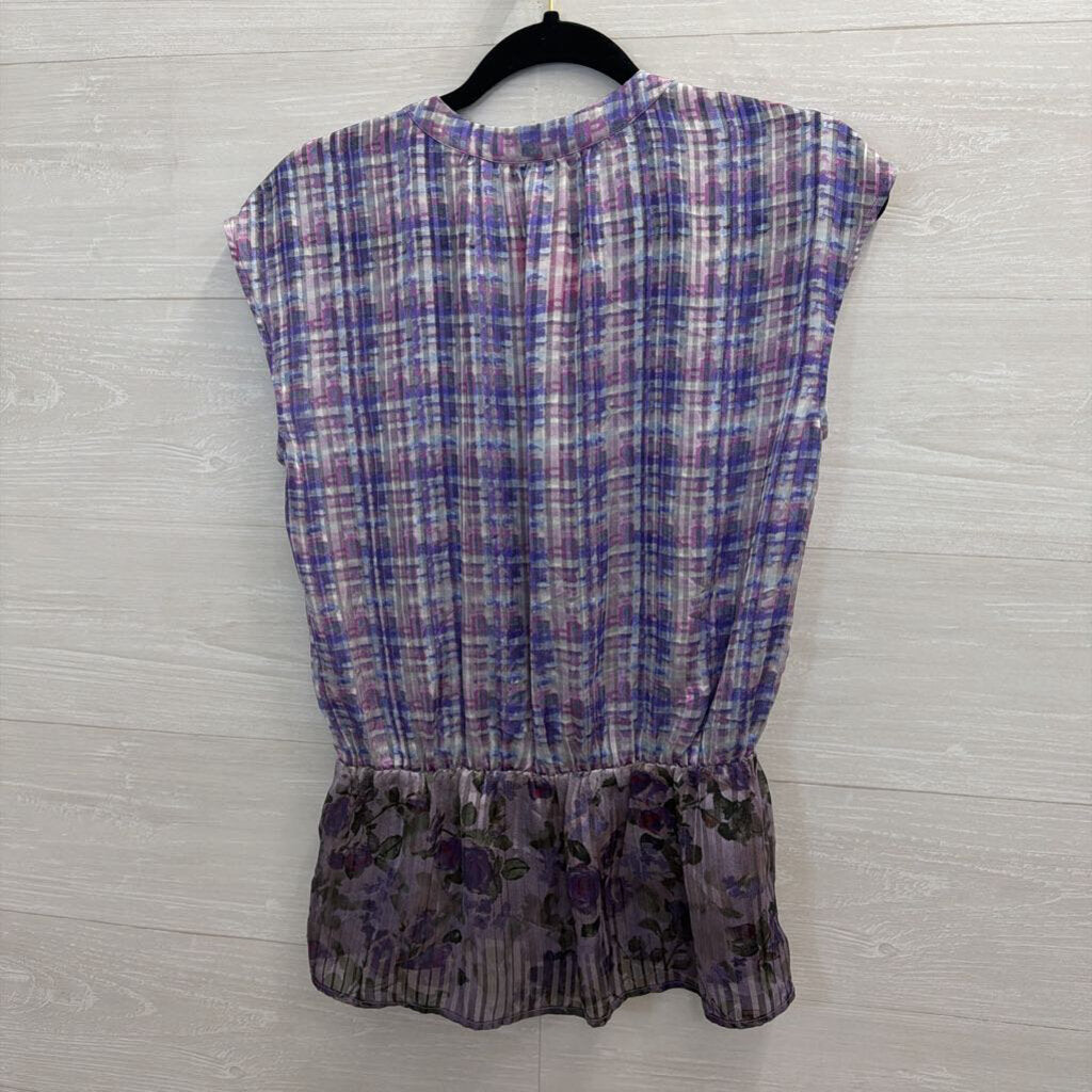 Cabi Purple Print Sleeveless Top Small
