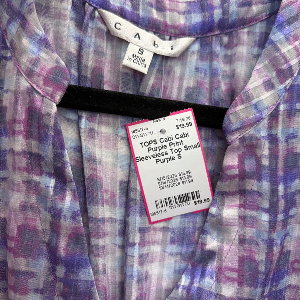 Cabi Purple Print Sleeveless Top Small