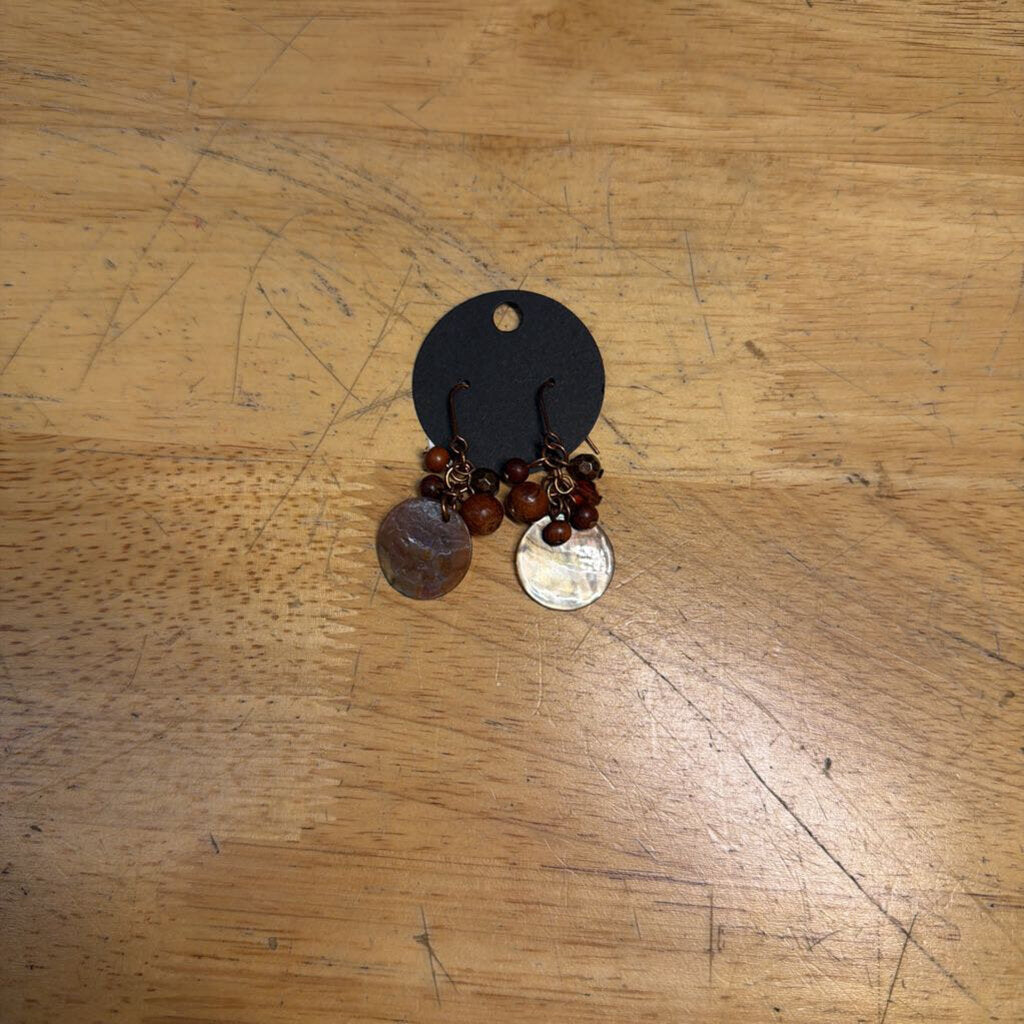 Brown Beaded Circle Drop Earrings