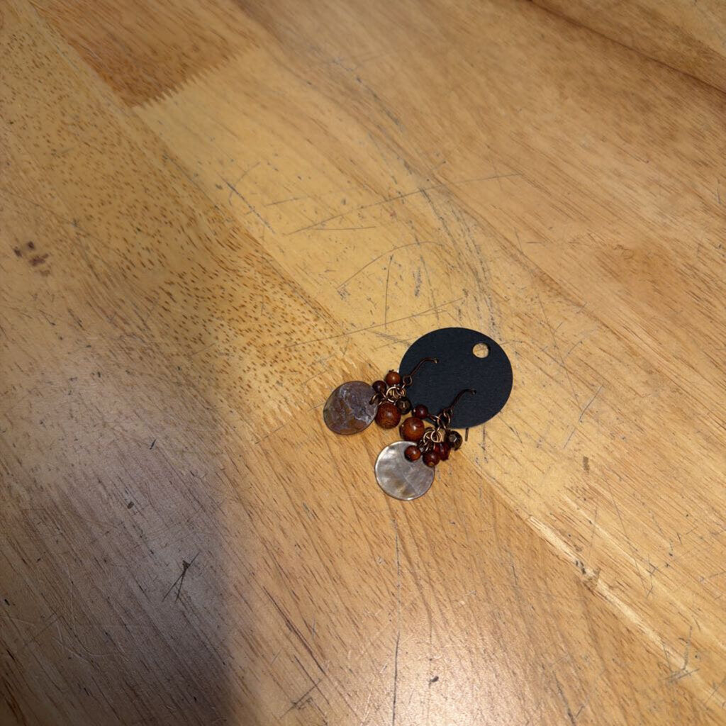 Brown Beaded Circle Drop Earrings