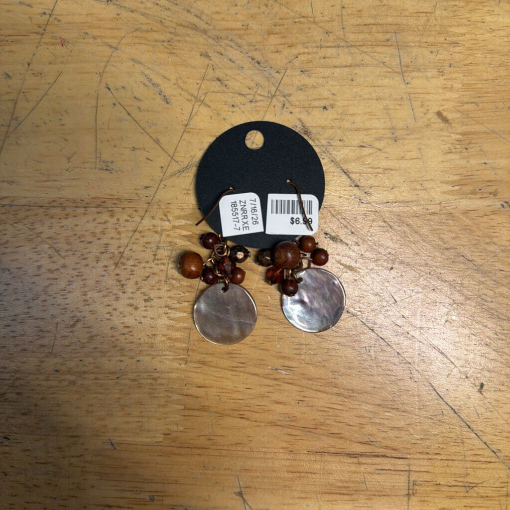 Brown Beaded Circle Drop Earrings