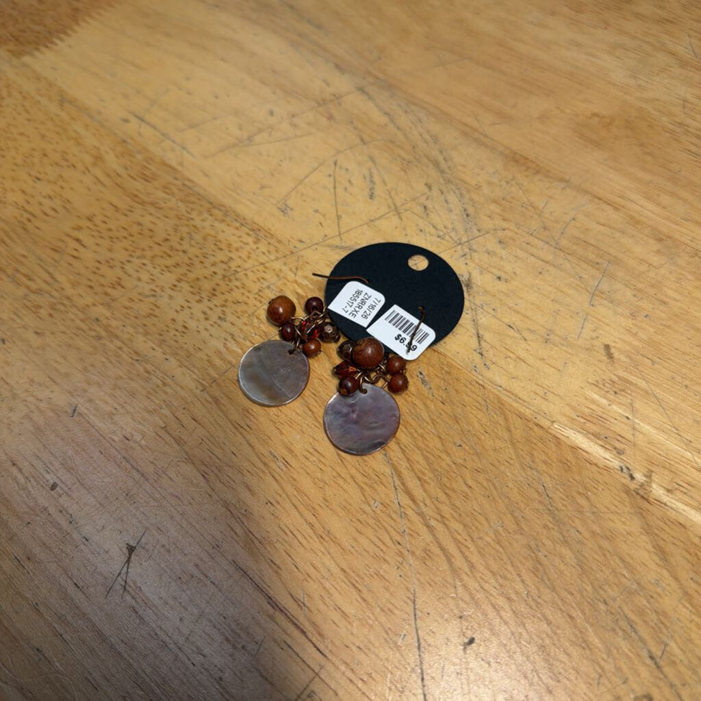 Brown Beaded Circle Drop Earrings