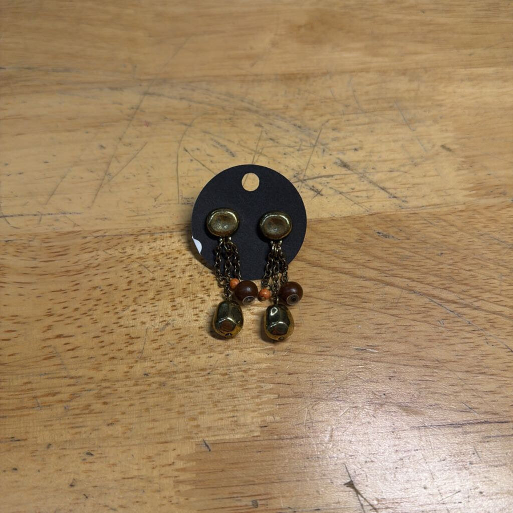 Gold/ Brown Beaded Drop Earrings