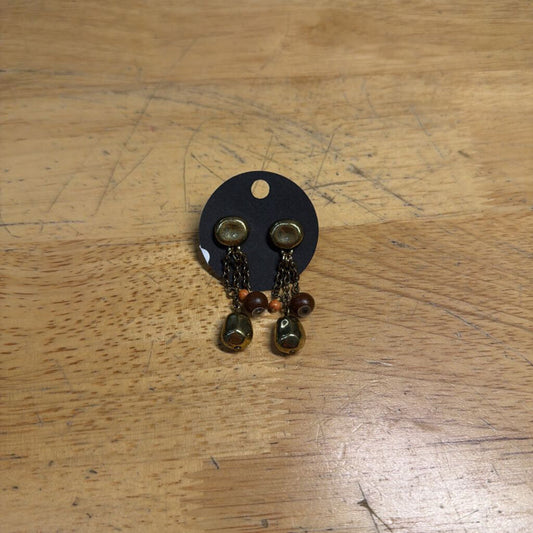 Gold/ Brown Beaded Drop Earrings