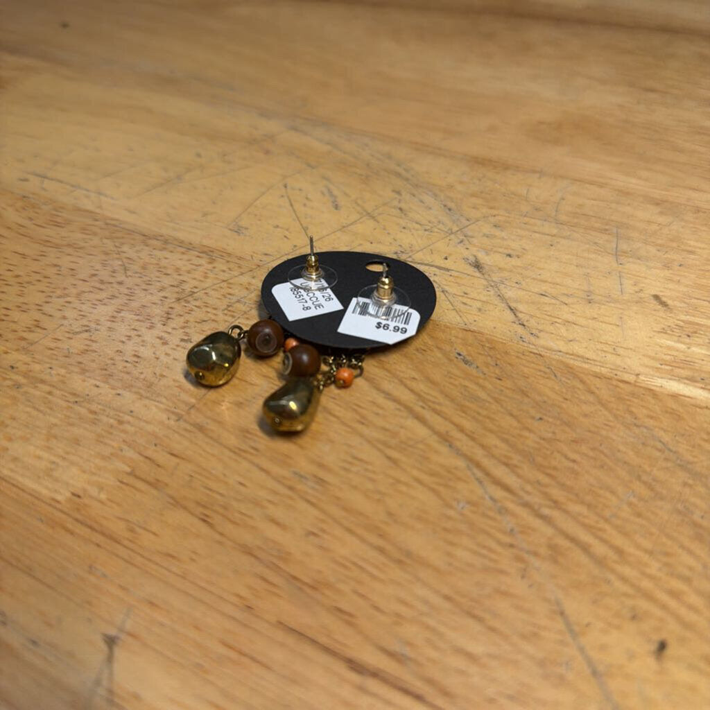 Gold/ Brown Beaded Drop Earrings