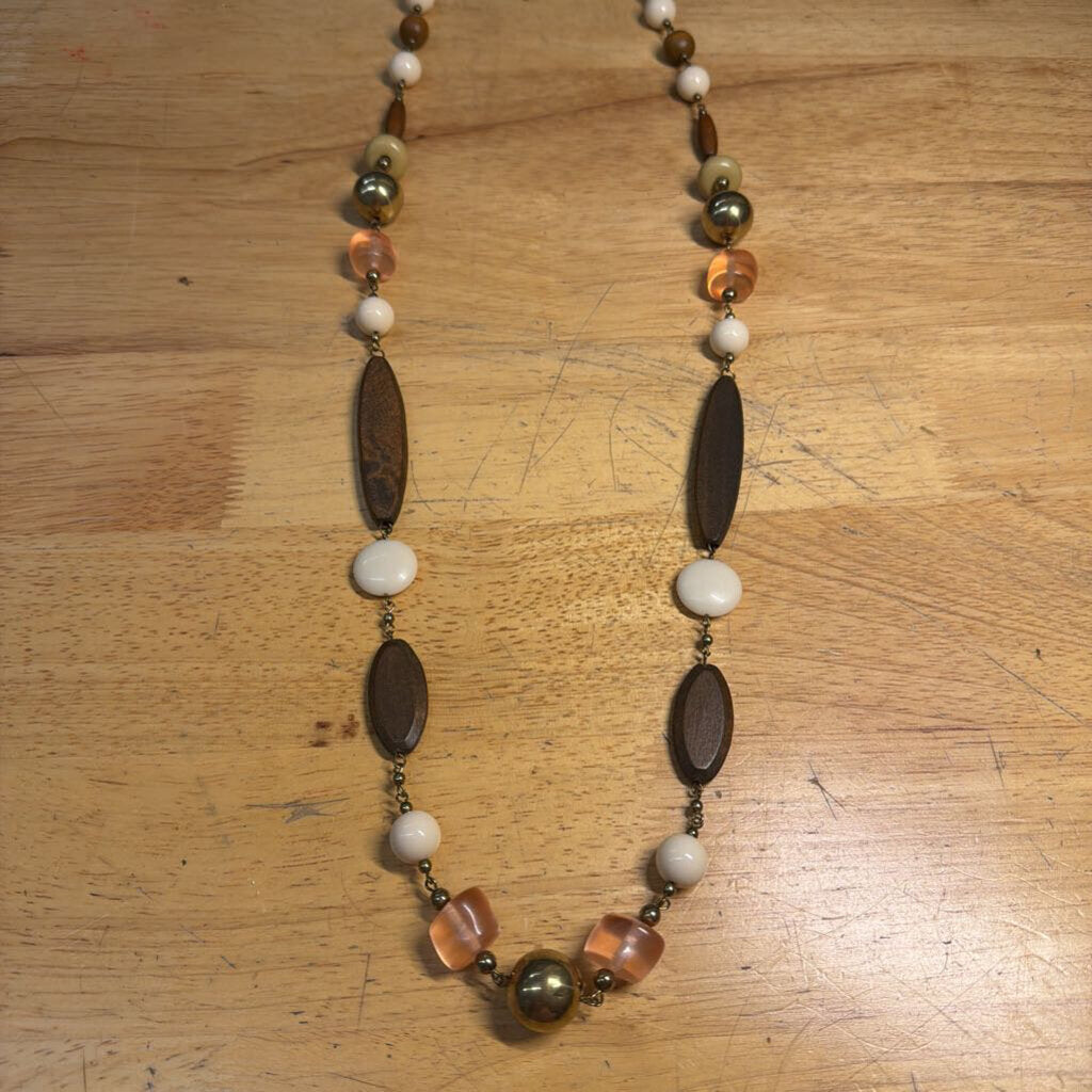 Gold/ Brown Beaded Long Necklace