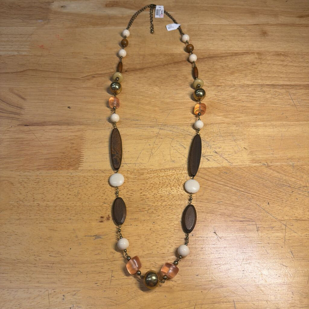 Gold/ Brown Beaded Long Necklace