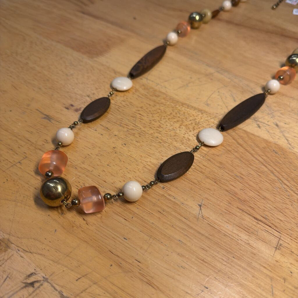 Gold/ Brown Beaded Long Necklace