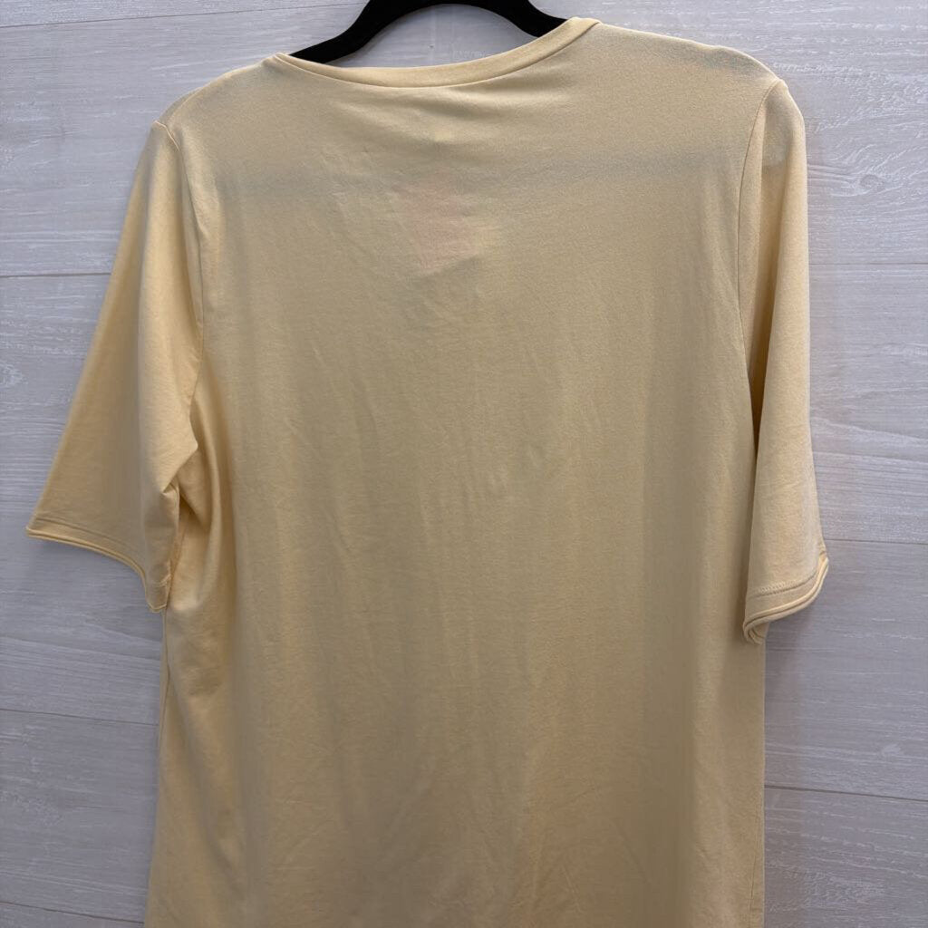 Cabi Yellow Rosette Neck Short Sleeve Top Large