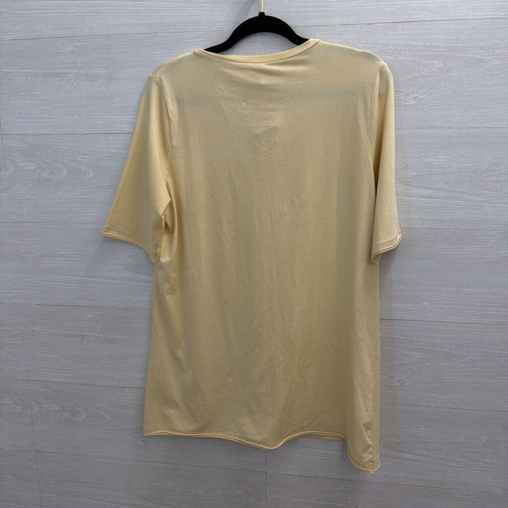 Cabi Yellow Rosette Neck Short Sleeve Top Large