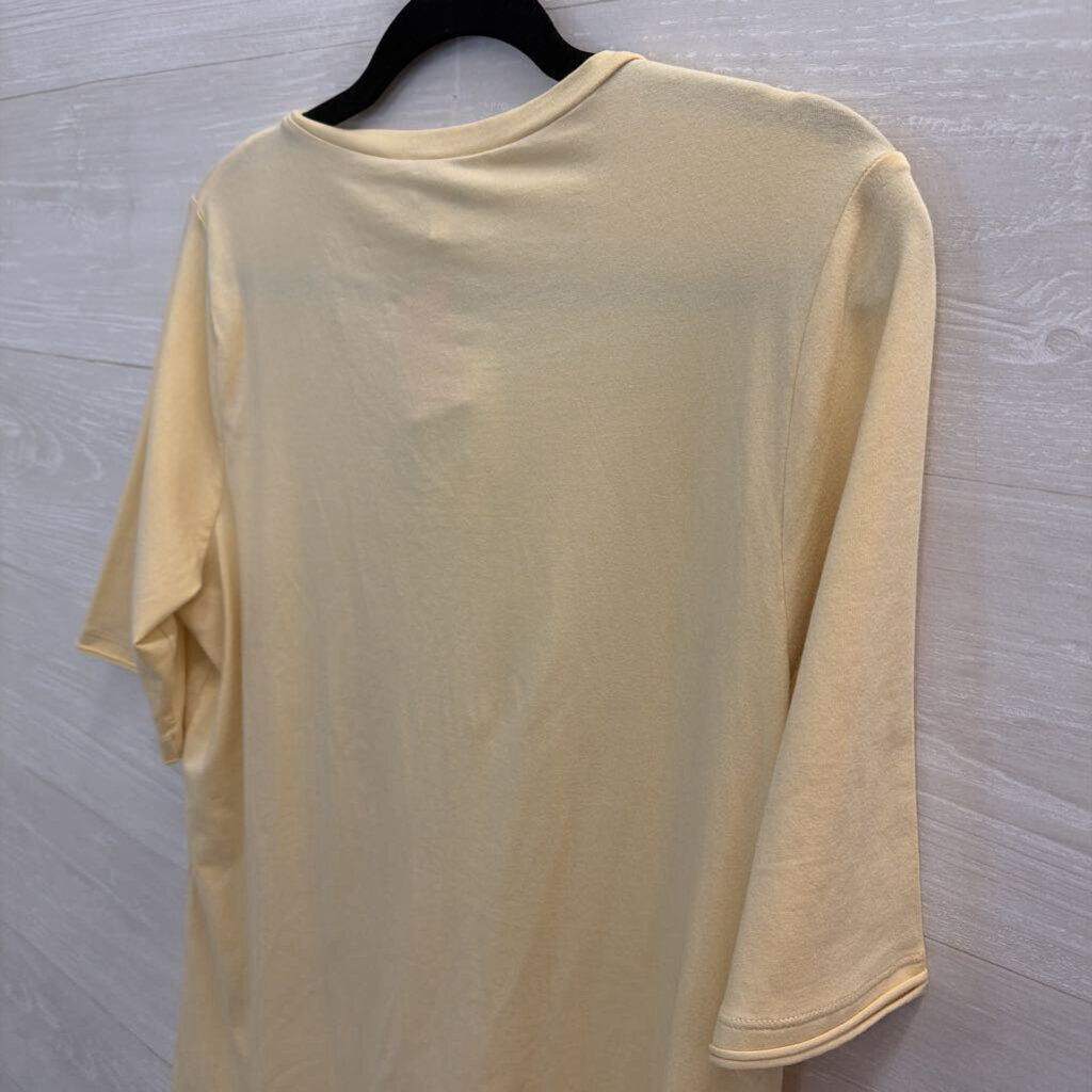 Cabi Yellow Rosette Neck Short Sleeve Top Large