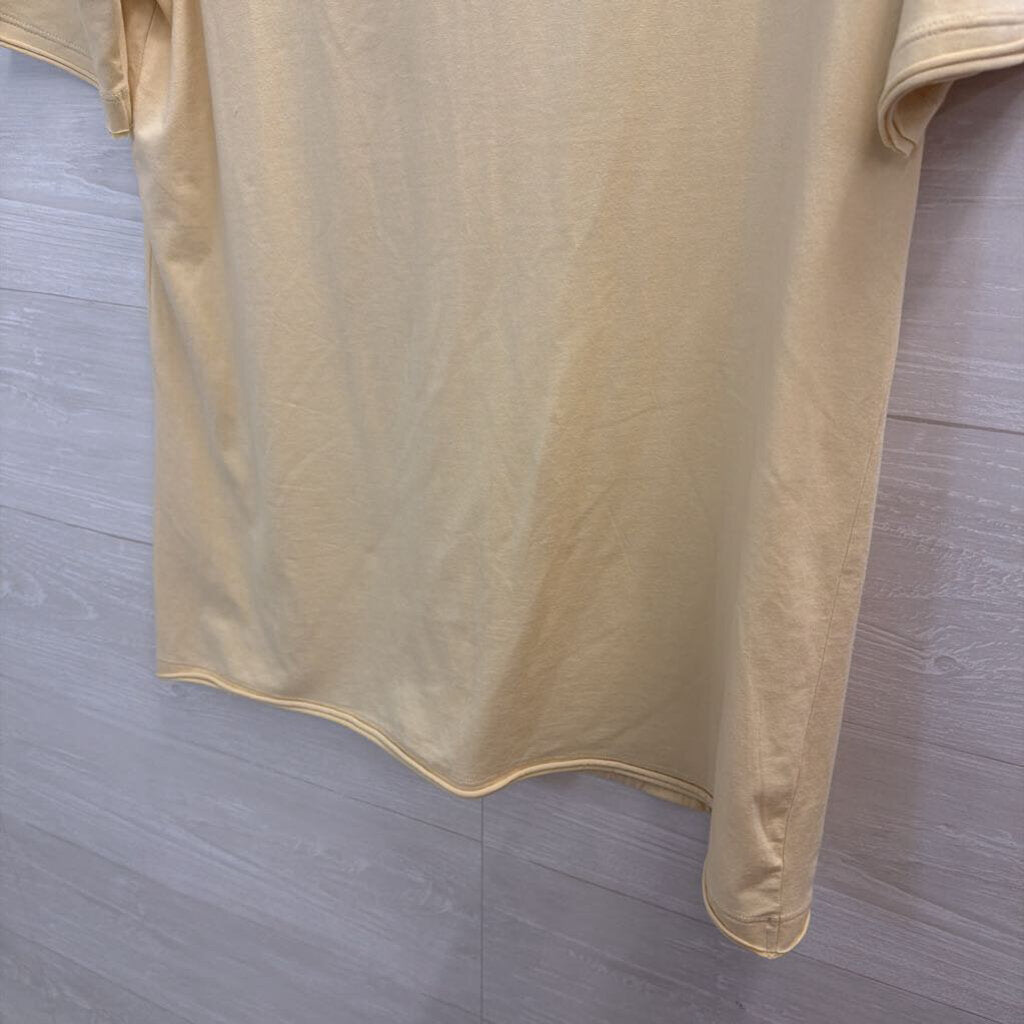 Cabi Yellow Rosette Neck Short Sleeve Top Large