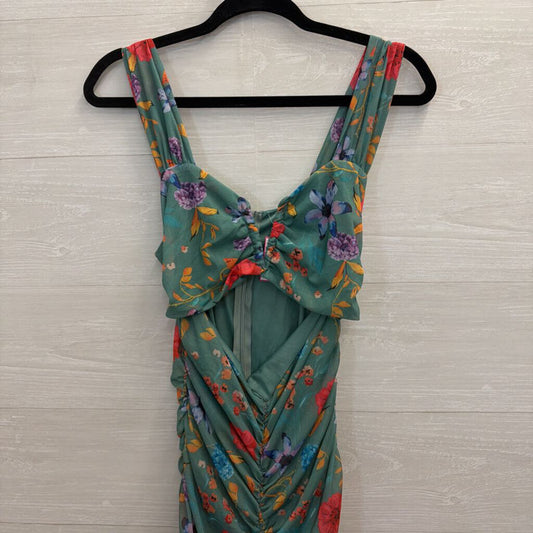 Green/ Multi Print Ruched Cutout Maxi Dress Medium