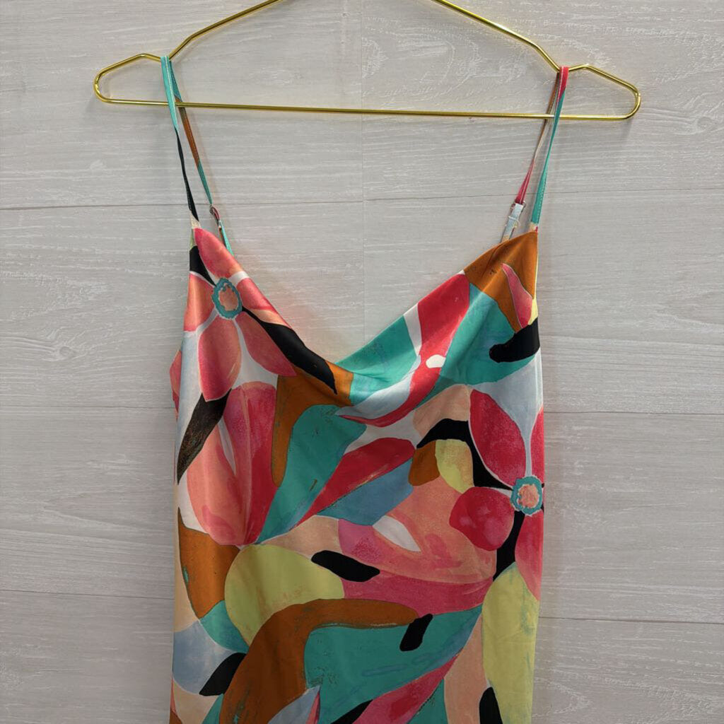 Forever 21 Multi Color Print Silky Dress Small