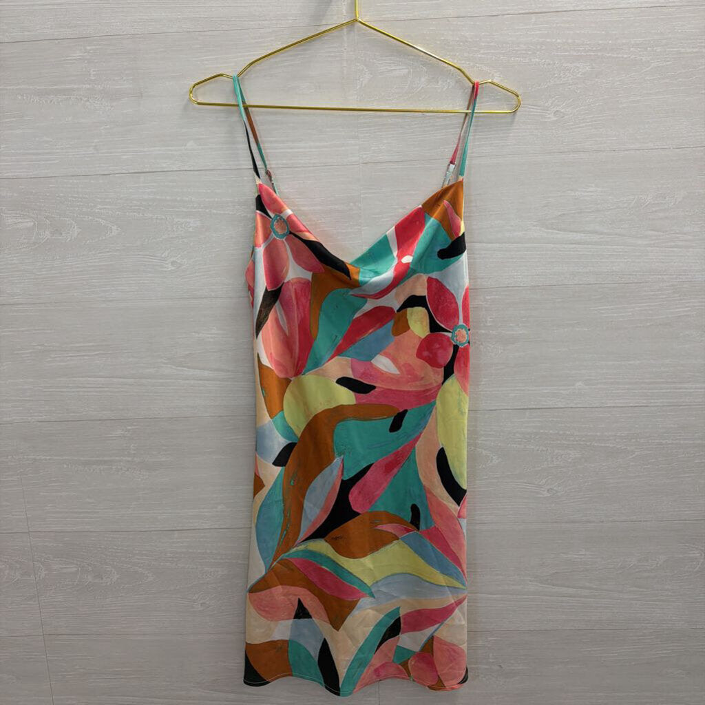 Forever 21 Multi Color Print Silky Dress Small