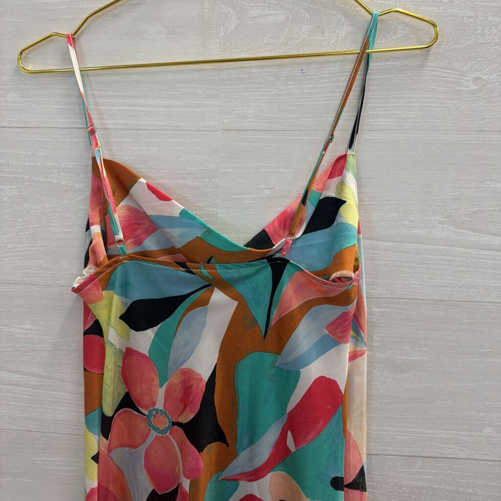Forever 21 Multi Color Print Silky Dress Small