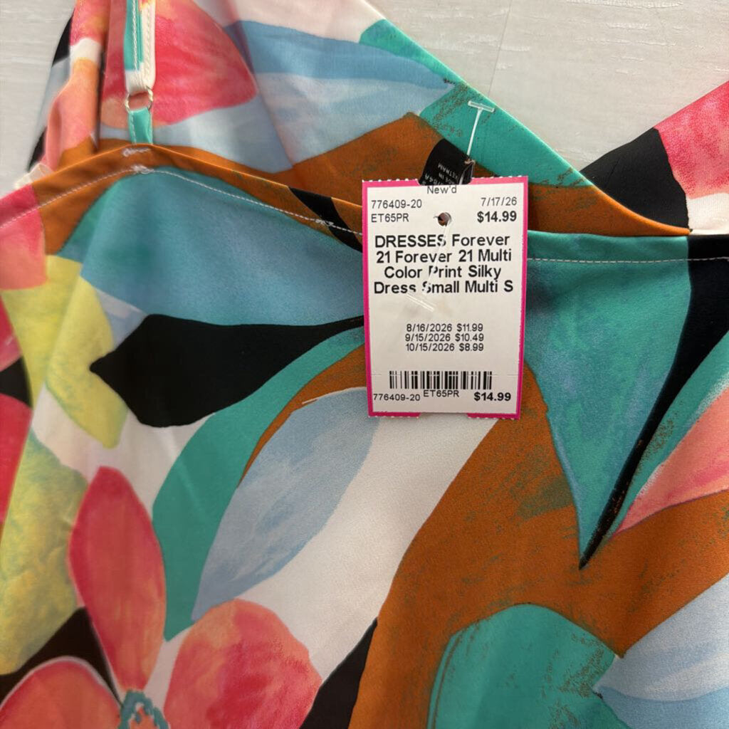 Forever 21 Multi Color Print Silky Dress Small