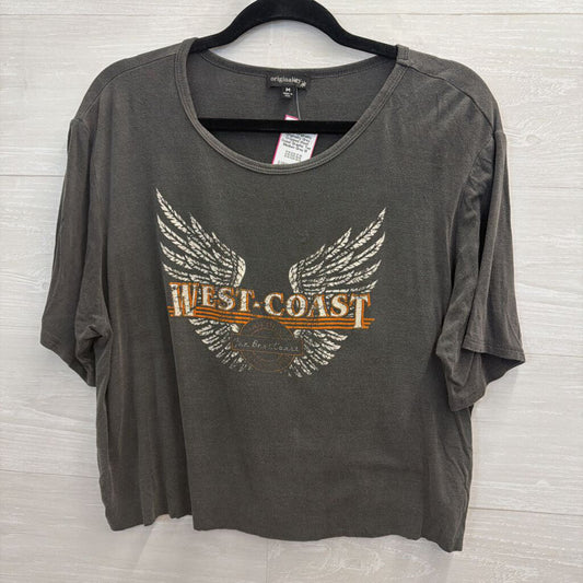 Originality Grey Cropped West Coast Graphic Tee Medium