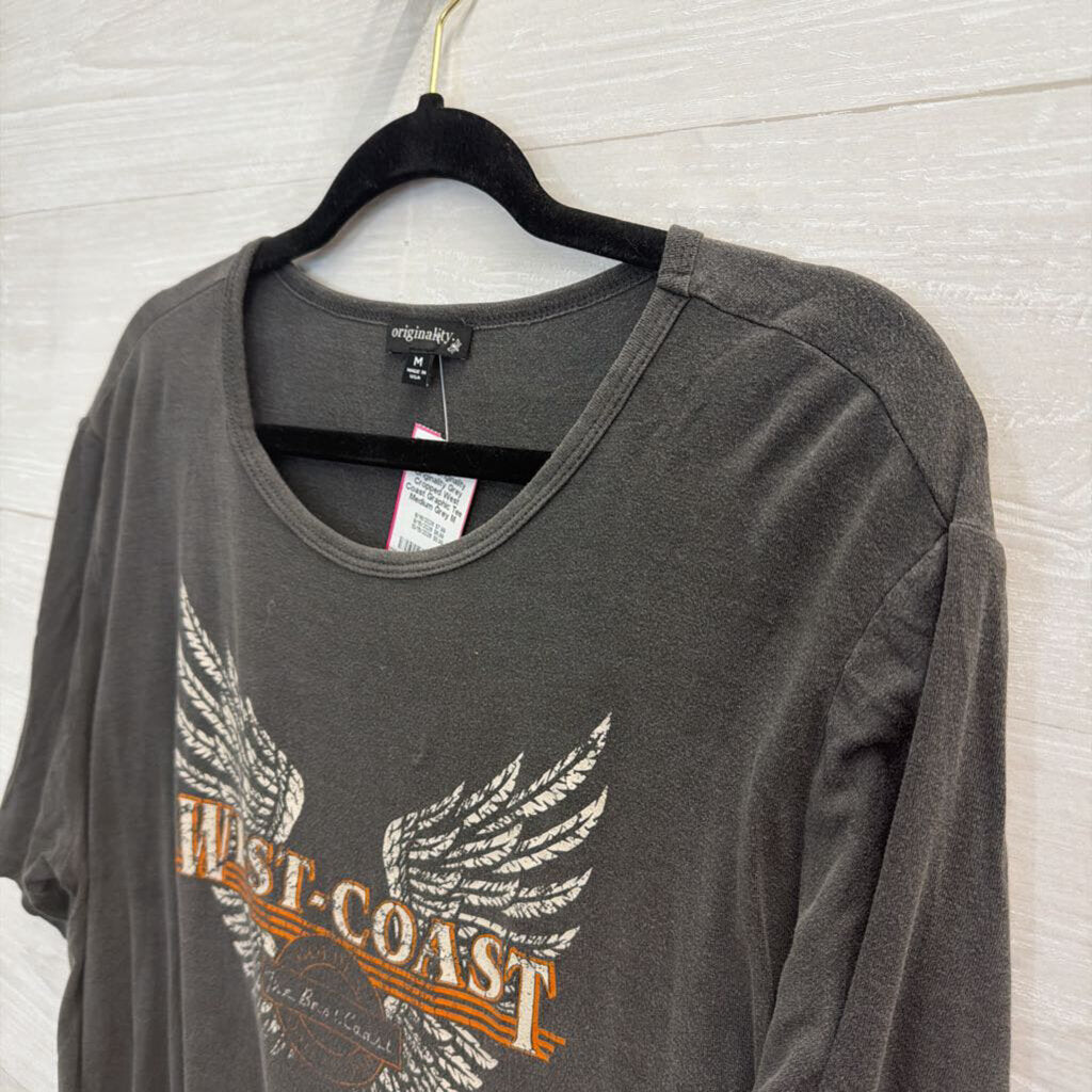 Originality Grey Cropped West Coast Graphic Tee Medium