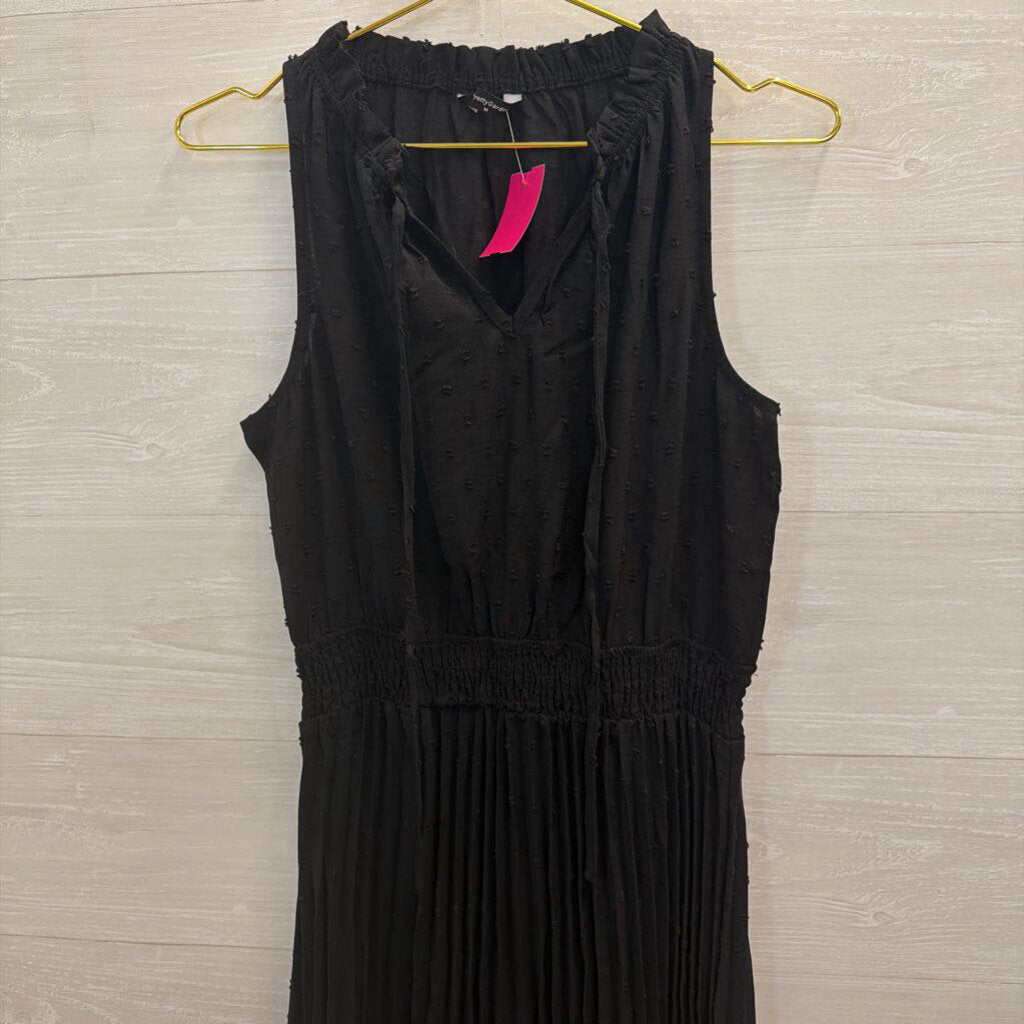 Pretty Garden Black Pleated Skirt Sleeveless Dress Medium
