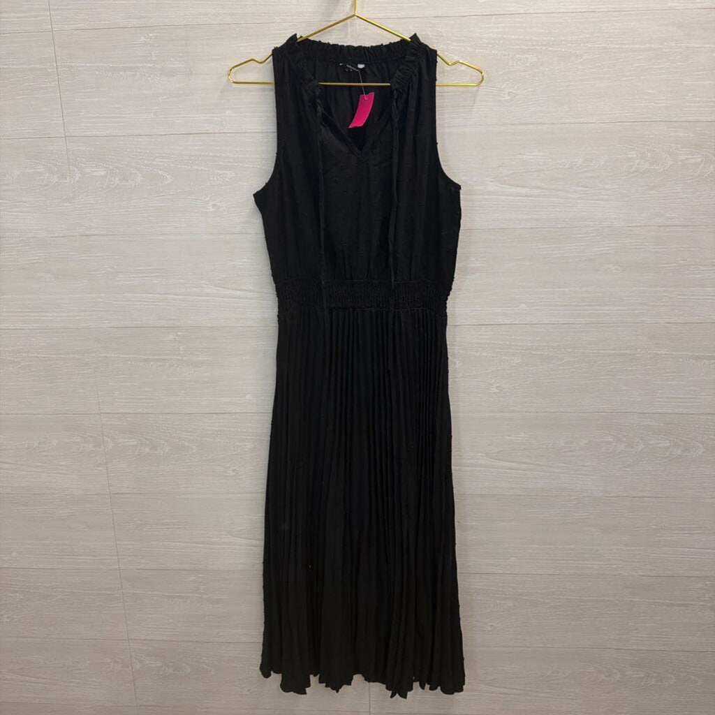 Pretty Garden Black Pleated Skirt Sleeveless Dress Medium