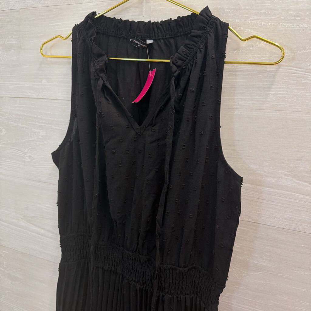 Pretty Garden Black Pleated Skirt Sleeveless Dress Medium