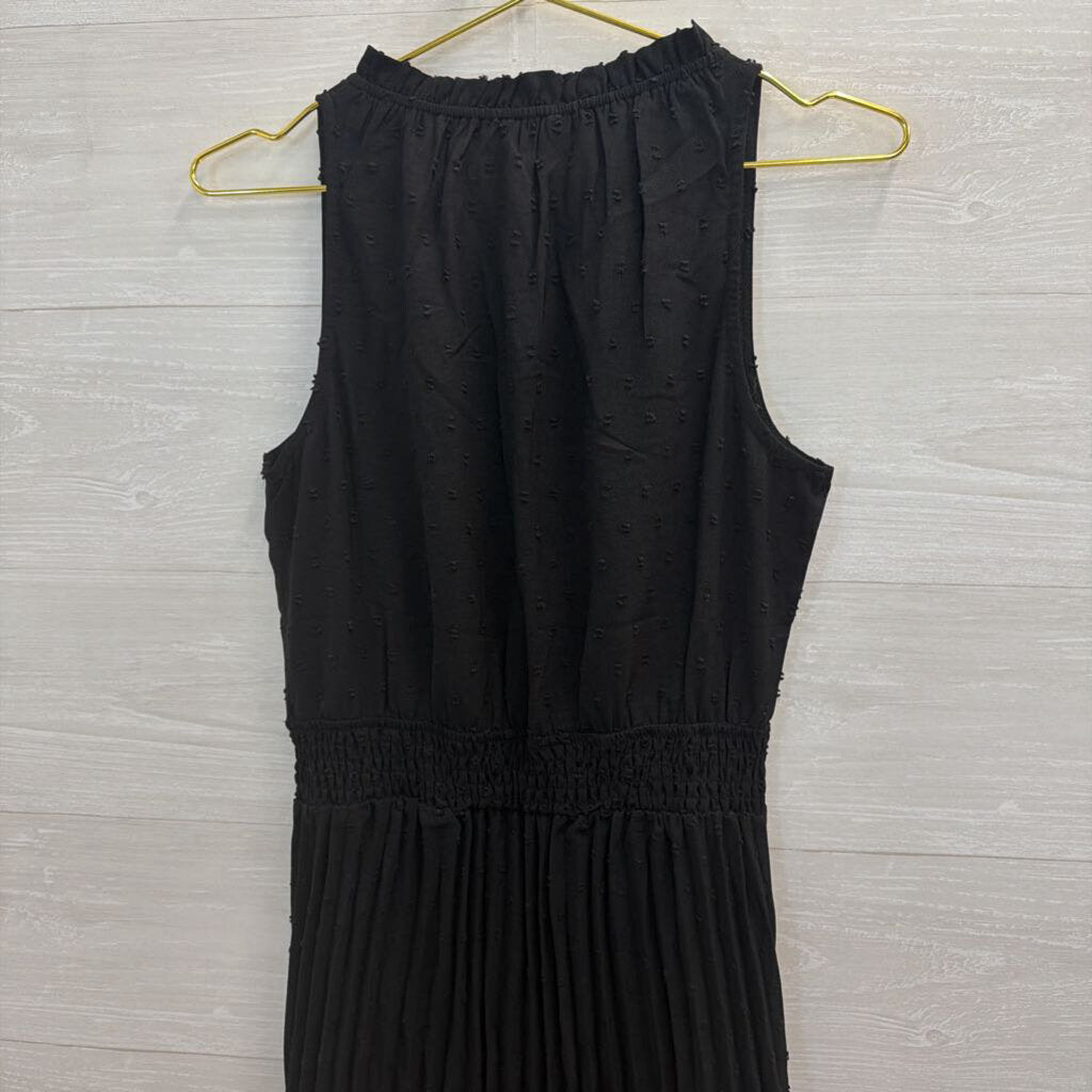 Pretty Garden Black Pleated Skirt Sleeveless Dress Medium