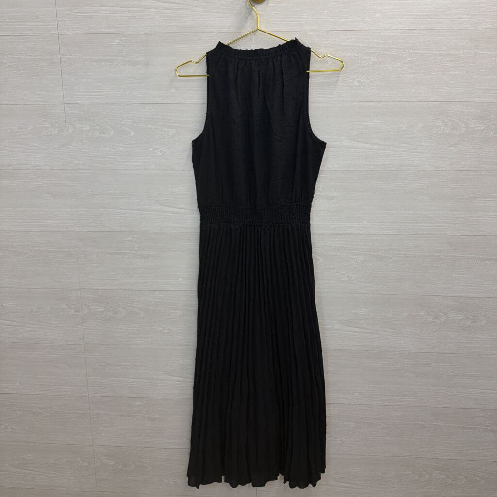 Pretty Garden Black Pleated Skirt Sleeveless Dress Medium