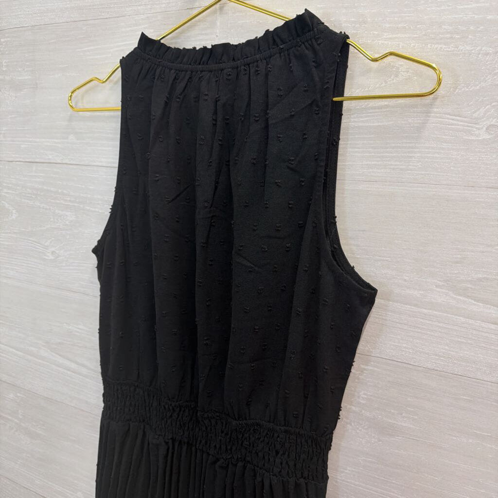 Pretty Garden Black Pleated Skirt Sleeveless Dress Medium