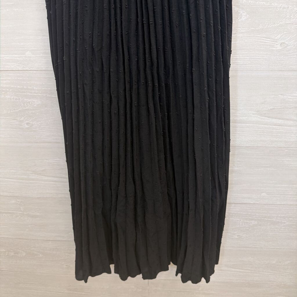 Pretty Garden Black Pleated Skirt Sleeveless Dress Medium