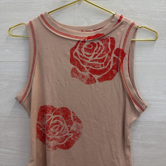 Mauve/ Red Rose Print Tank Top Small