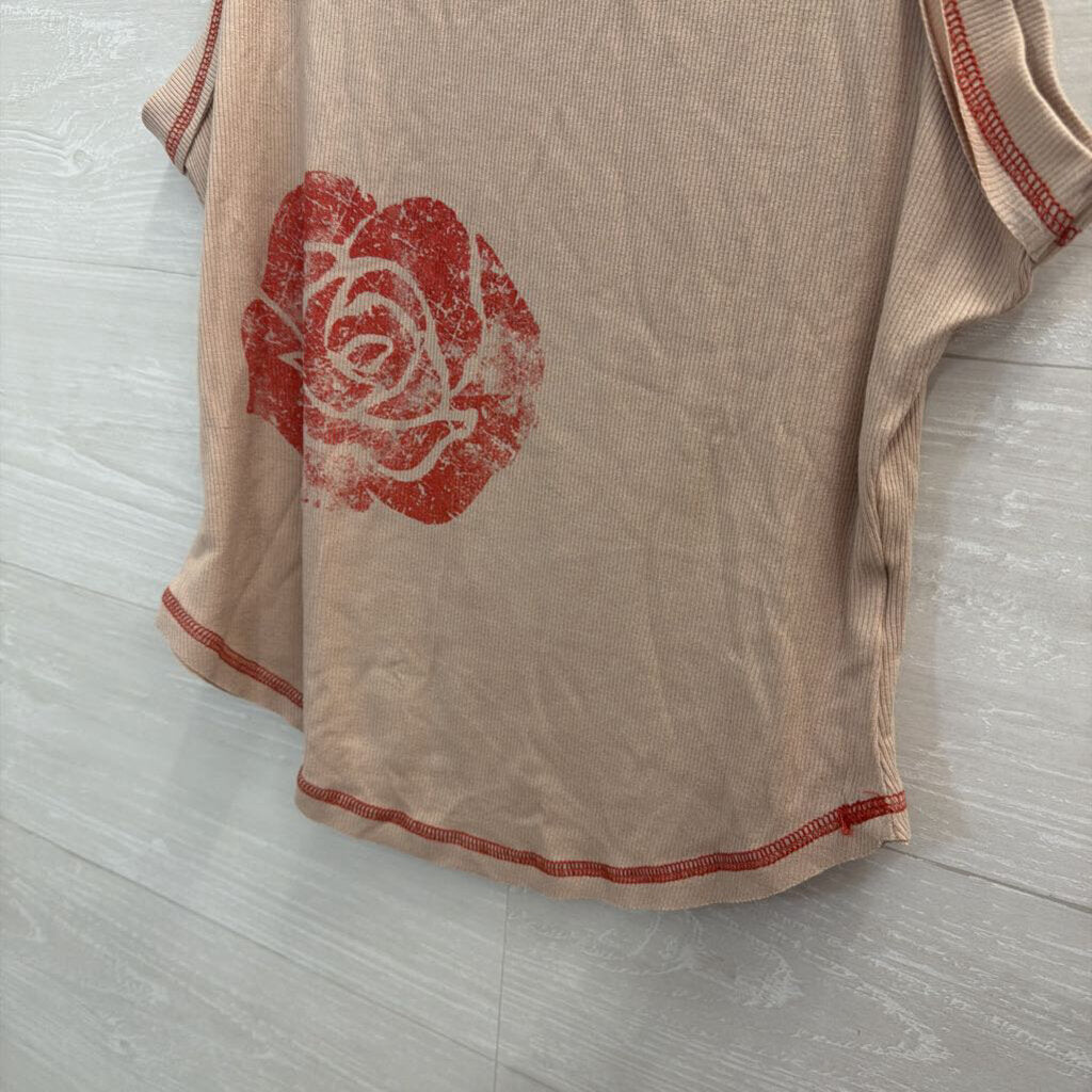 Mauve/ Red Rose Print Tank Top Small