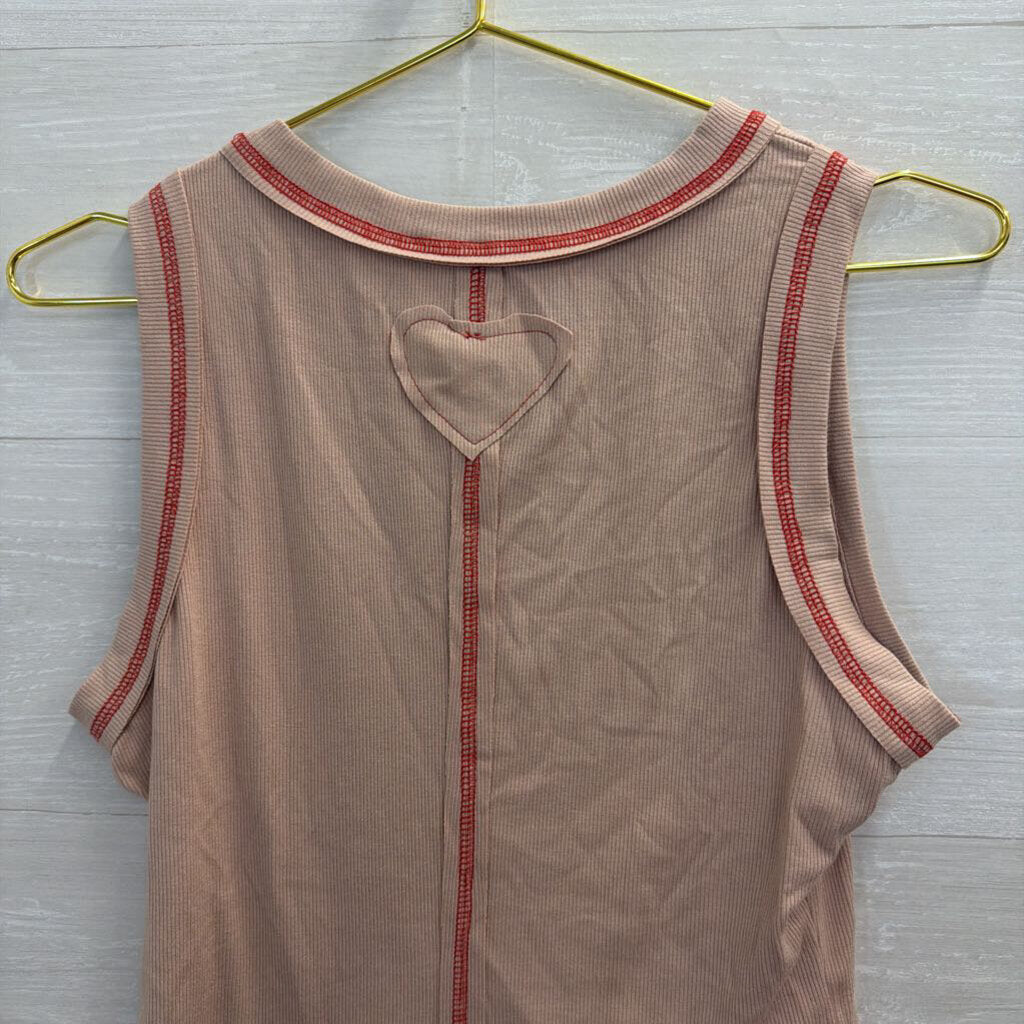 Mauve/ Red Rose Print Tank Top Small