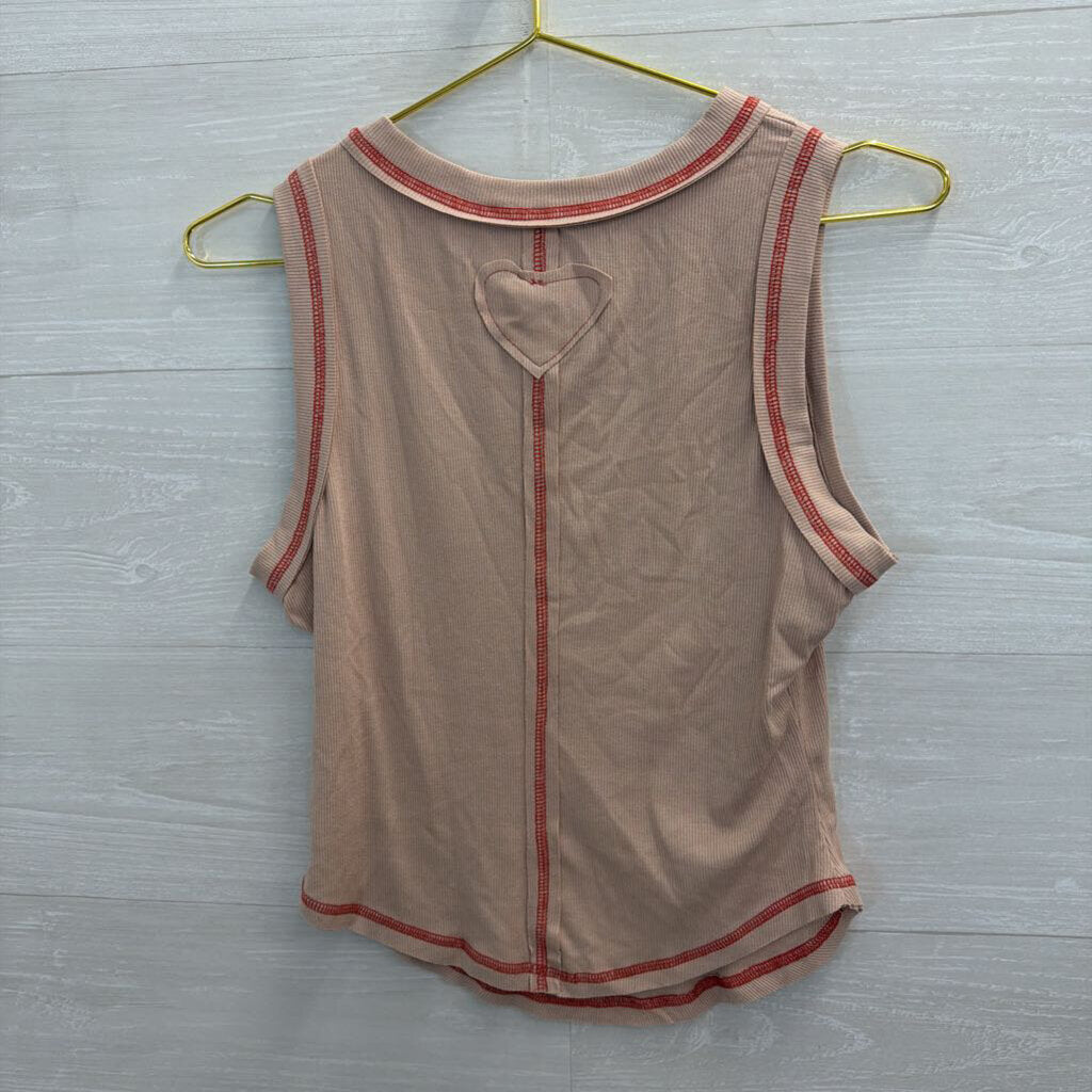 Mauve/ Red Rose Print Tank Top Small