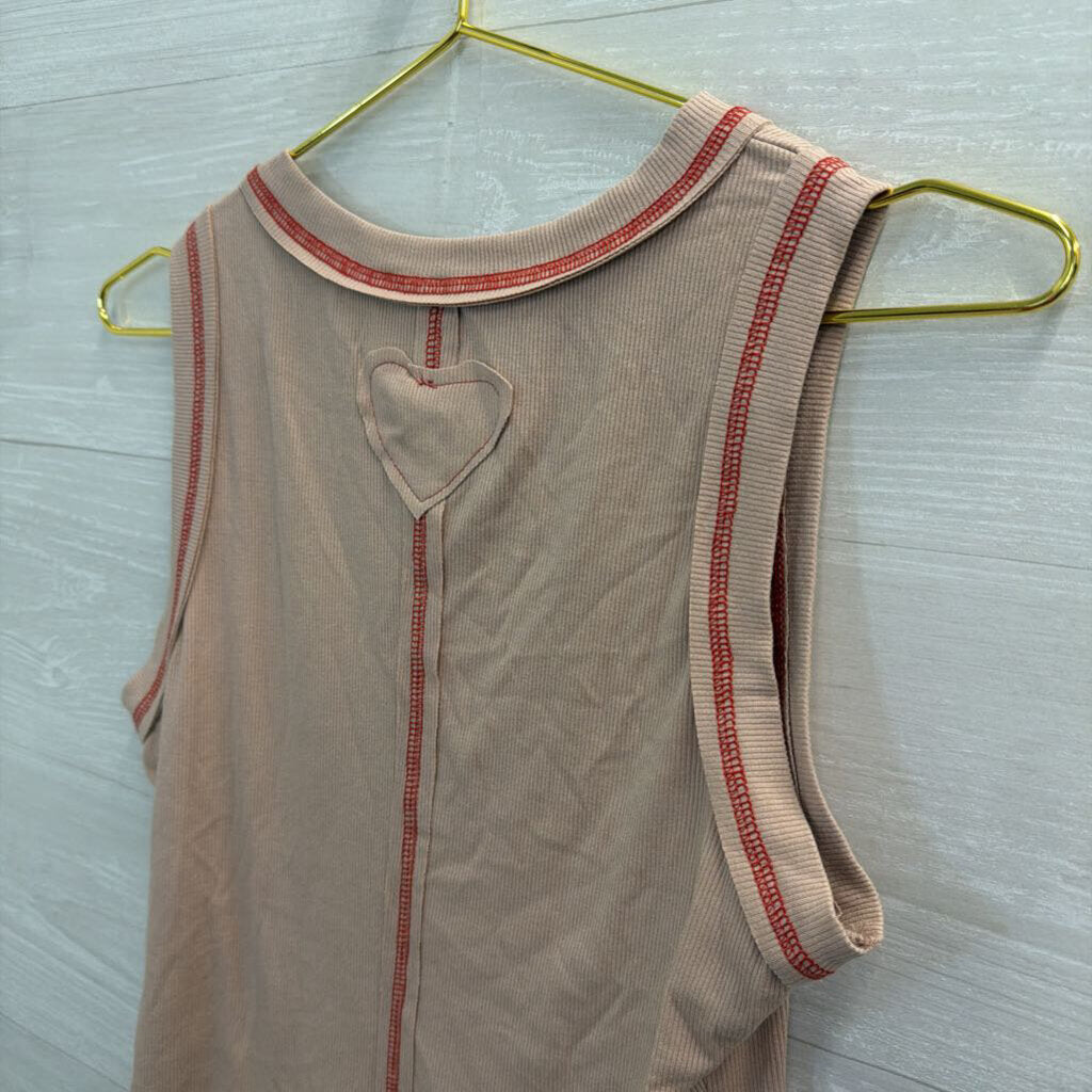 Mauve/ Red Rose Print Tank Top Small
