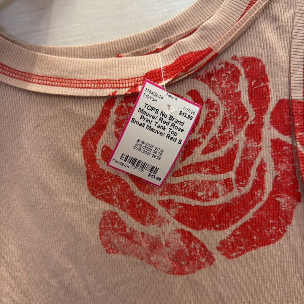 Mauve/ Red Rose Print Tank Top Small